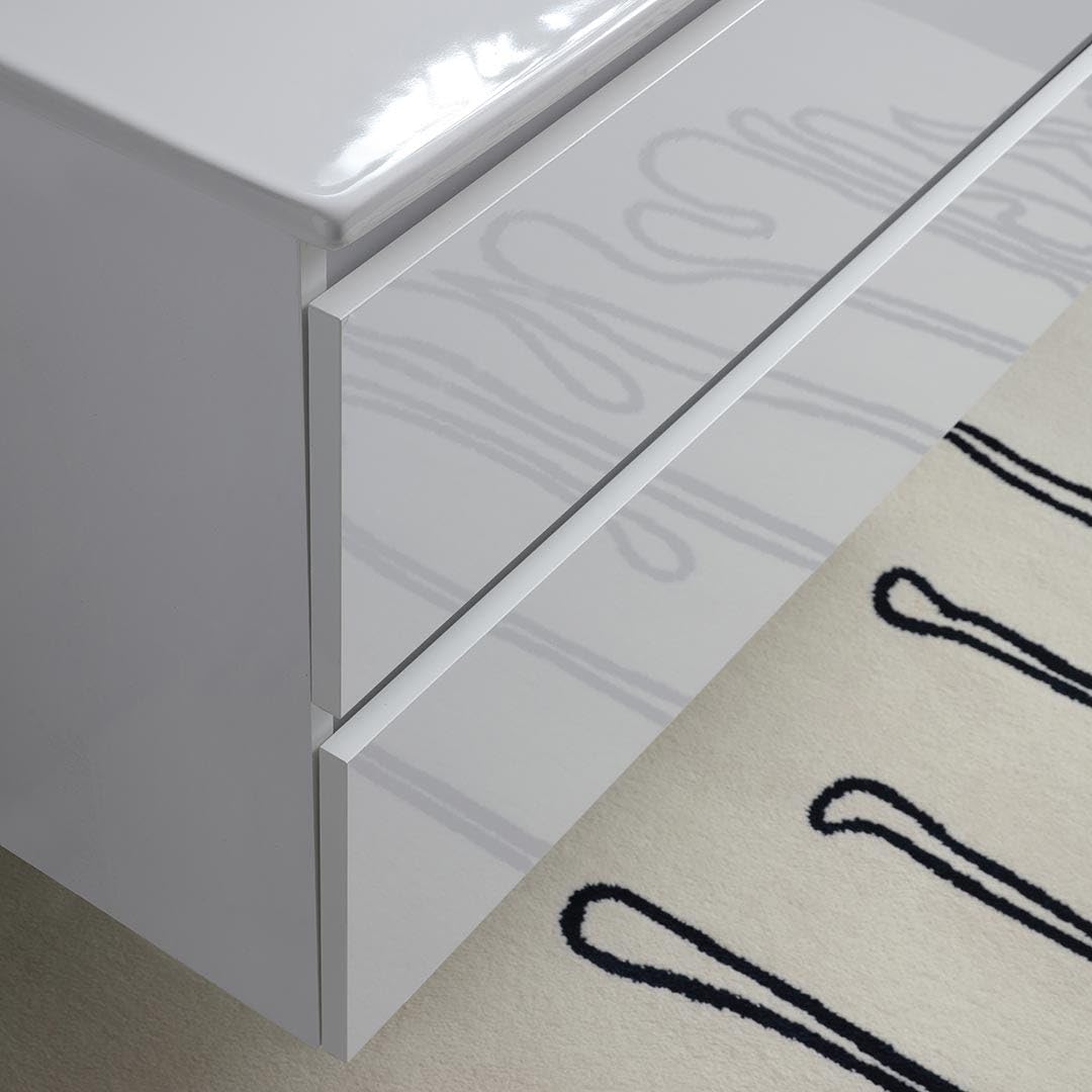 Kiamami Valentina - Mobile Bagno Con Cassetti 100Cm Bianco Lucido, Lavabo E Specchio Con Lampada | Benaco