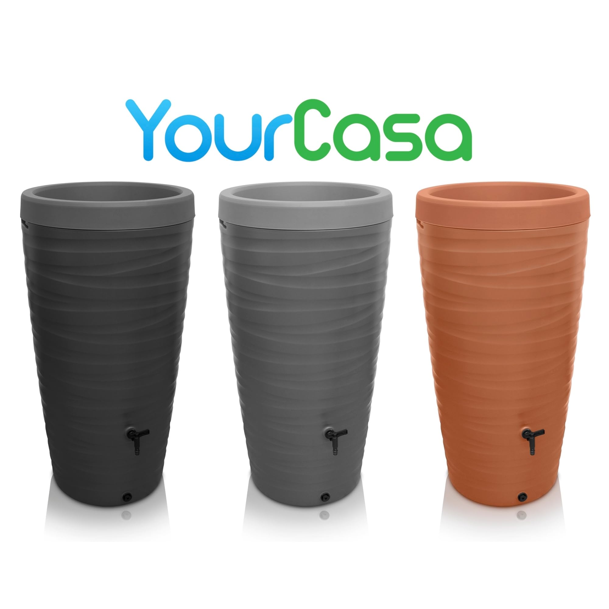 YourCasa Récupérateur d'eau de Pluie 240 L, Design Wave, Gris | Cuve de récupération eau de pluie avec jardinière intégrée, robinet et raccords 3/4" — fabriquée en Europe