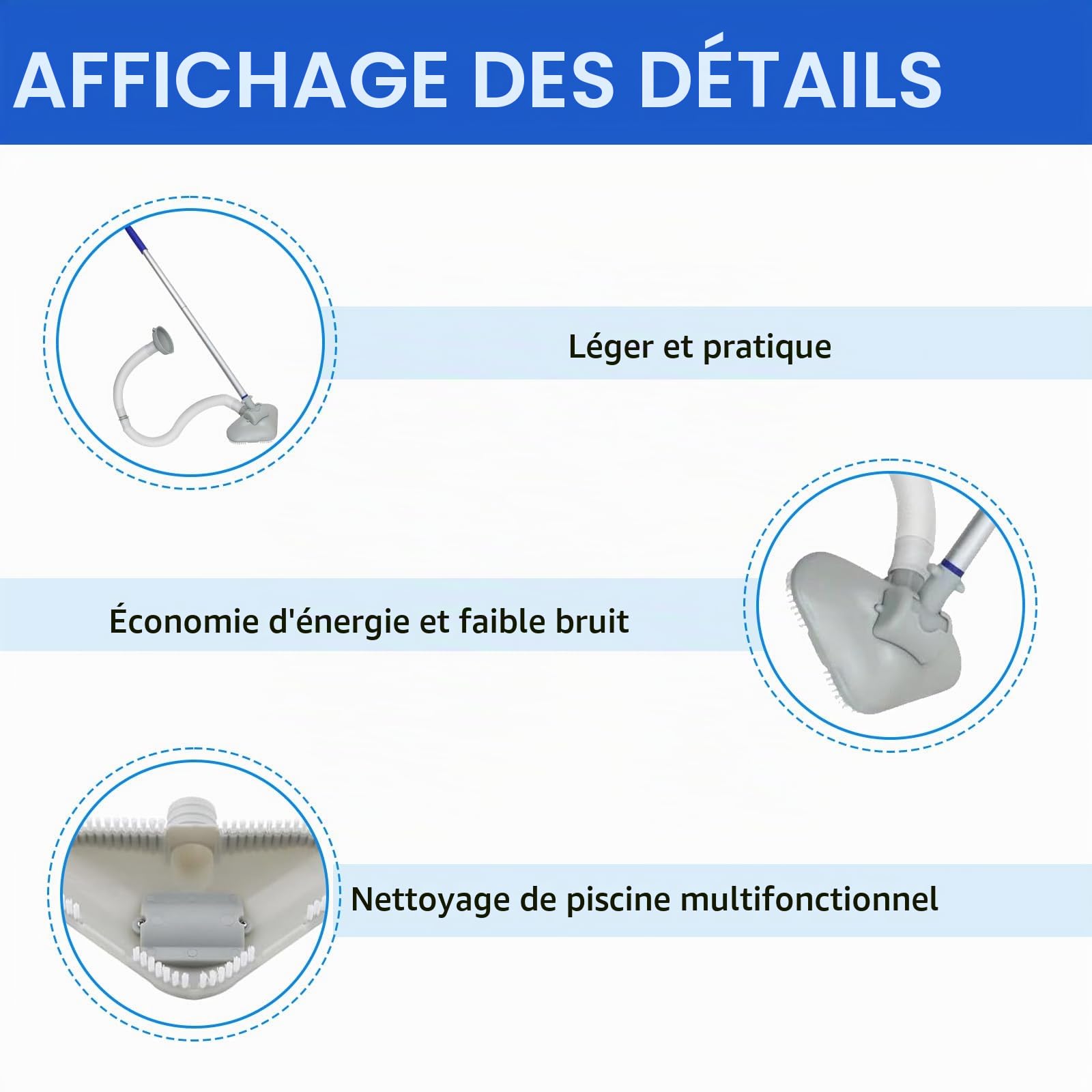 Kit De Nettoyage,Aspirateur de Piscine,Kit d'entretien pour Piscine,Aspirateur sous-Marin,Balai Aspirateur Piscine,Accessoire de Piscine,pour Spas,Jacuzzi,Piscines