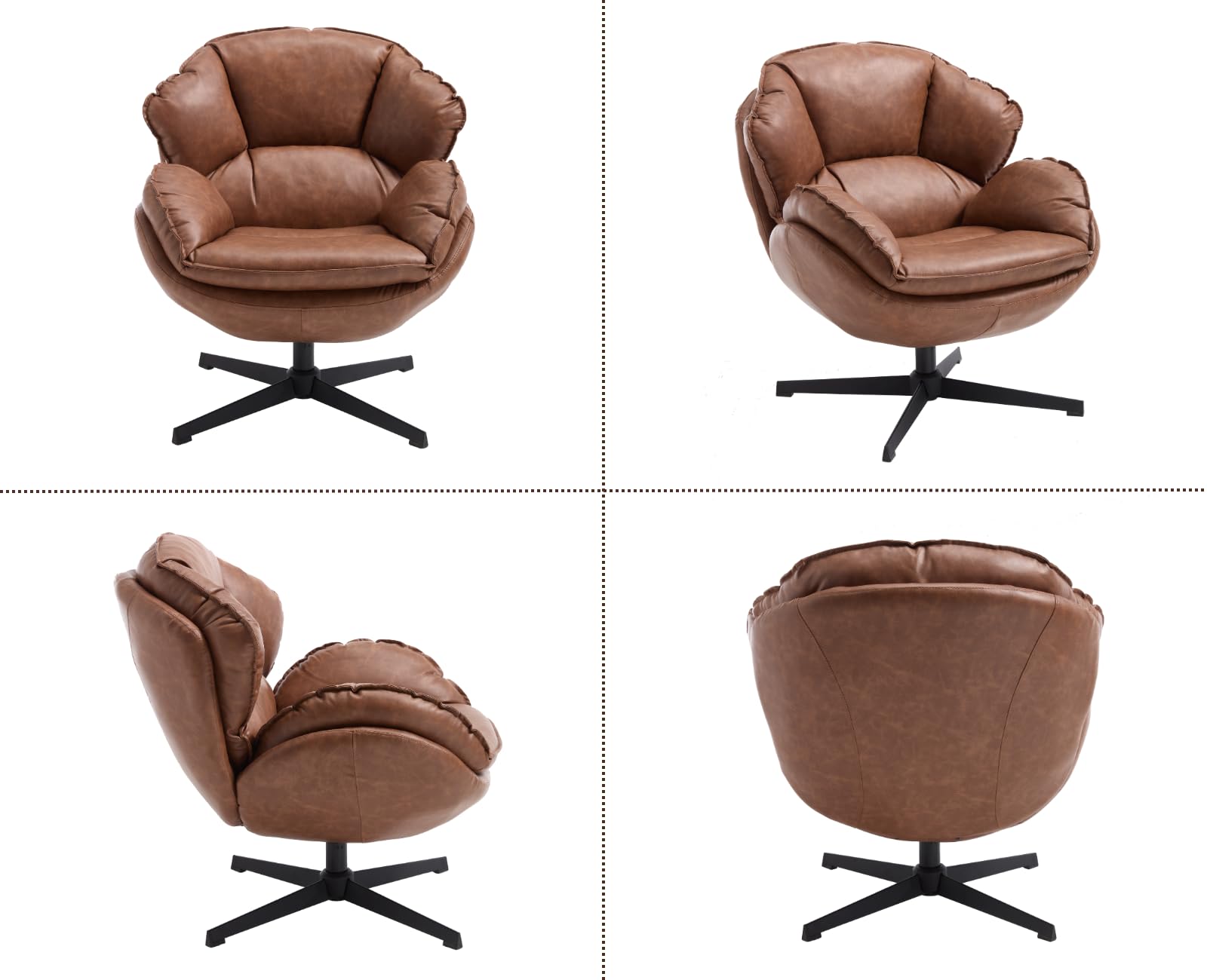 chairus Poltrona Girevole Salotto in Ecopelle Poltrona Imbottita Non-Regolabile Poltroncina Boucle con Gambe in Metallo Poltroncina Moderna per Soggiorno/Camera da Letto, Marrone