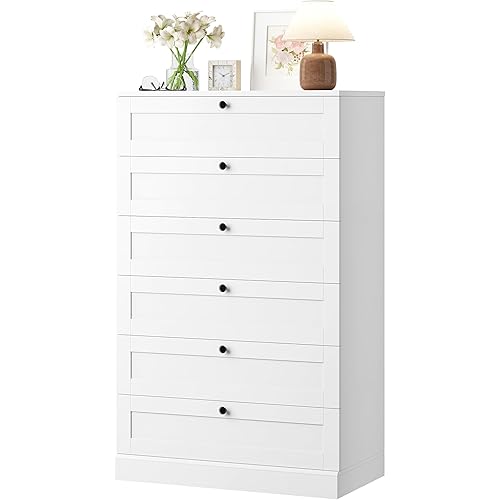 HOSTACK White 6 Drawer Dresser for Bedroom, 52" Tall Dresser & Chest of Drawers, 29" W Wood Dresser Drawer Chest, Modern Vertical Dresser Storage Cabinet for Living Room, Entryway, Hallway