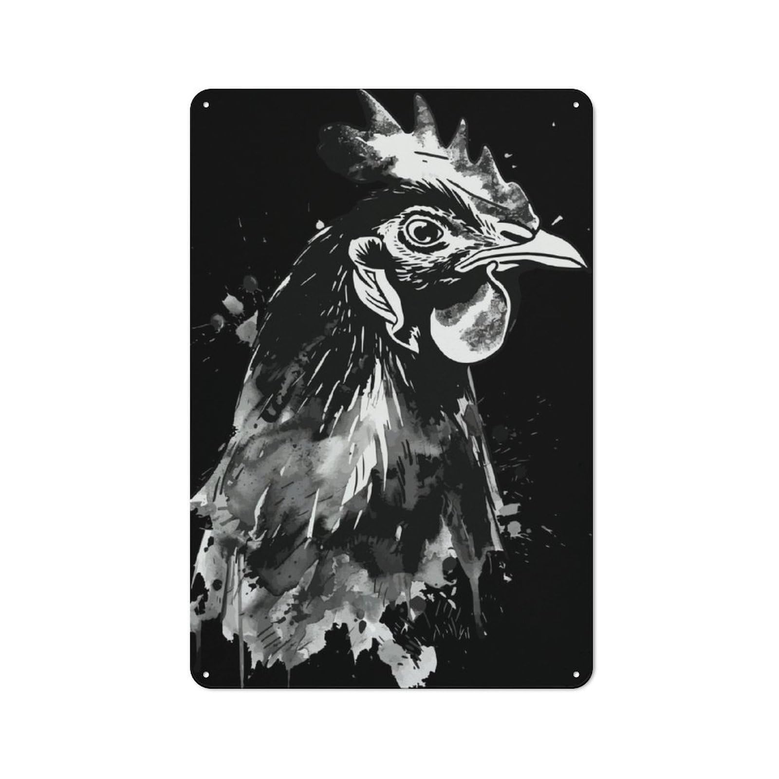 Junmoney Rooster Watercolor Vintage Printed Metal Sign 30X20cm For Workshop Wall, A Decorative Gift For A Newly Furnished Workshop