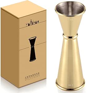 Eligara Japanese Jigger - Cocktail Measuring Double Jiggers for Bartending, Copper Jigger with Measurements Inside - Stainless Steel Bar Tools for Bartenders, Rose Gold Jigger 2 oz 1 oz (Gold)