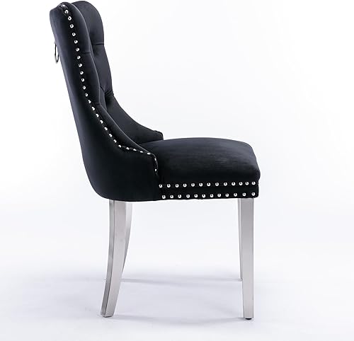 Miniatura 5 de Silla tapizada moderna y contemporánea copetuda de alta gama con patas cromadas de acero inoxidable, ribete de cabeza de clavo, juego de 2 y cromo,