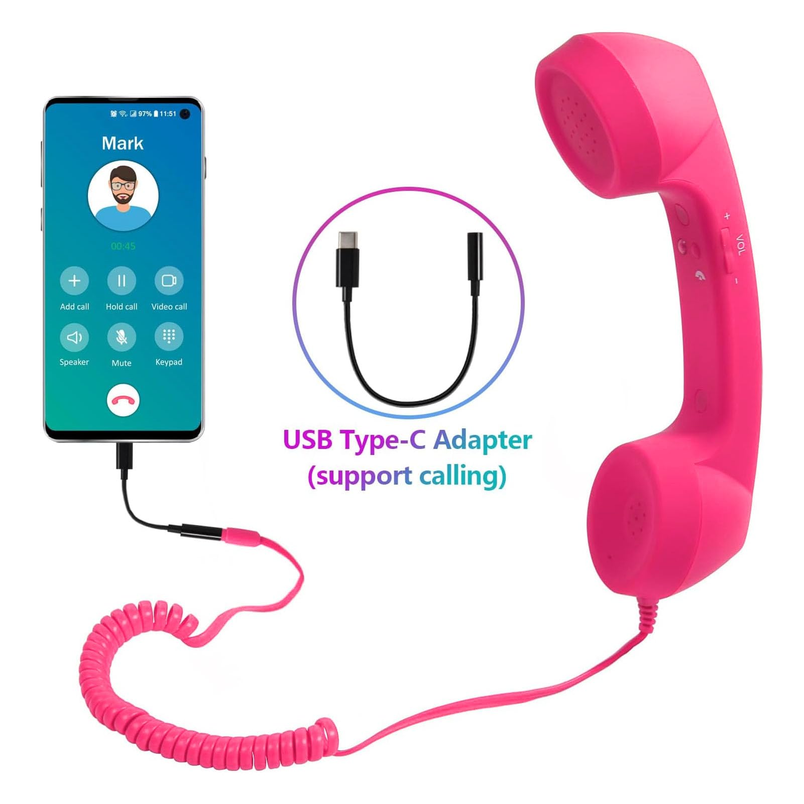 Auricular de Teléfono Retro de 3,5 Mm, Receptor de Teléfono Celular a Prueba de Radiación, Micrófono, Altavoz, Auricular de Teléfono Vintage para Teléfono Celular, Teléfono (Pinks)