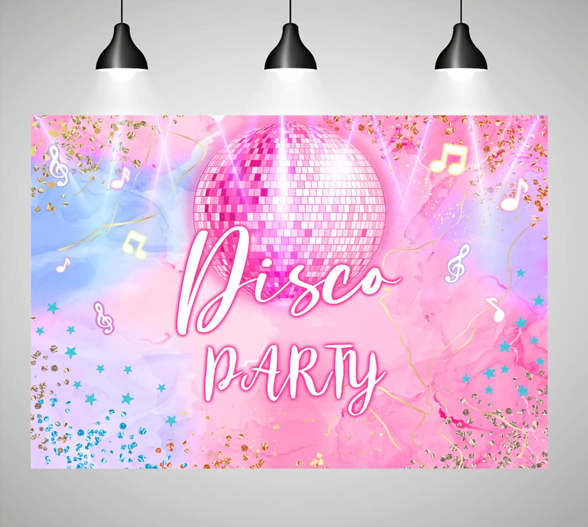 Photo 1 of Disco Party Backdrop 70s 80s 90s Shiny Neon Lights Ball Adults Birthday Dance Party Decorations Let's Glow Crazy Neon Dance Party Cake Table Banner Supplies 7x5ft