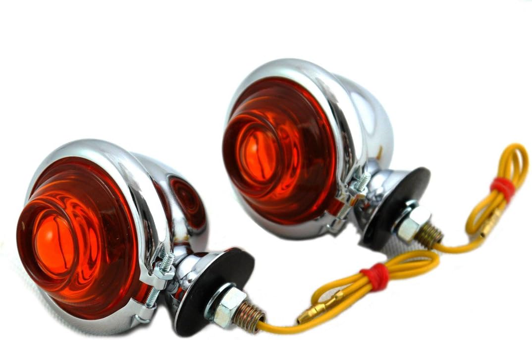 V-Twin 33-1124 - Chrome Turn Signal Set Bullet with Amber Lens