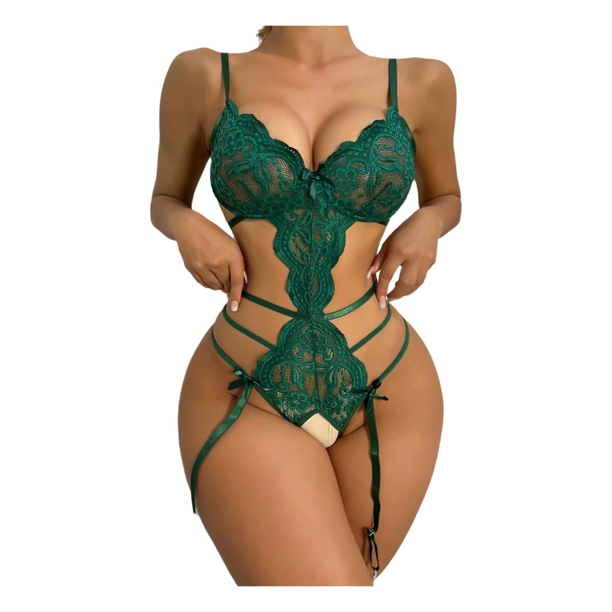 Vêtements érotiques d'exception : pyjama en dentelle verte haut de gamme