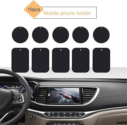Placa de metal para el soporte magn?tico del coche del sostenedor del im?n del tel?fono celular con la etiqueta engomada adhesiva fuerte, 5 redondos y 5 rect?ngulos negros, paquete de 10 10PCs