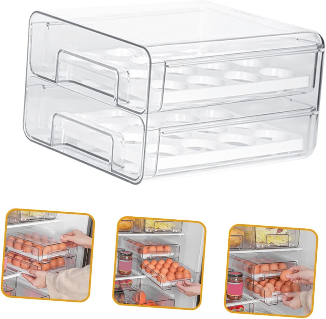 Refrigerator Organizer Bin Double Layers Compartments for Fresh Storage Container for Fridge Holder for Easy Access and Ventilation