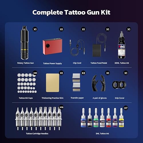 Miniatura 9 de Solong - Pistola de tatuaje, fuente de alimentación de modo antifatiga, kits profesionales de tatuaje con 5 fundas de mesa de tatuaje, almohadillas
