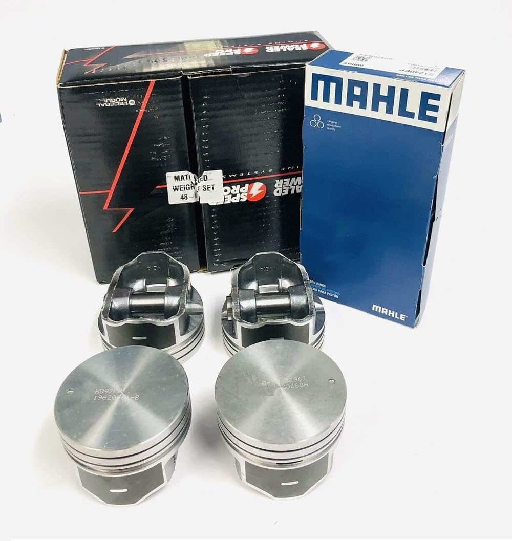 Flat Top Pistons & Ring Bundle compatible with Mercury Mercruiser 140 Chevy Marine 3.0 3.0L 181. (STD BORE (4.00))