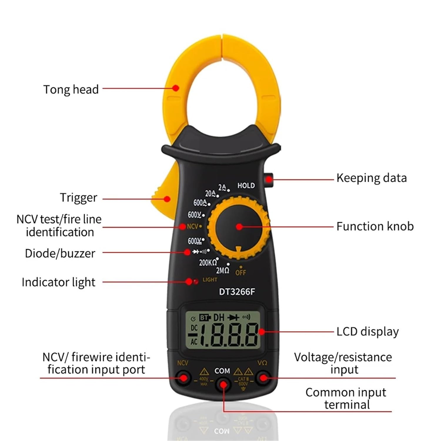 DT3266F Mini Digital Clamp Multimeter Amperemeter Electrical Clamp Meter AC/Voltage Resistor Diode Tester