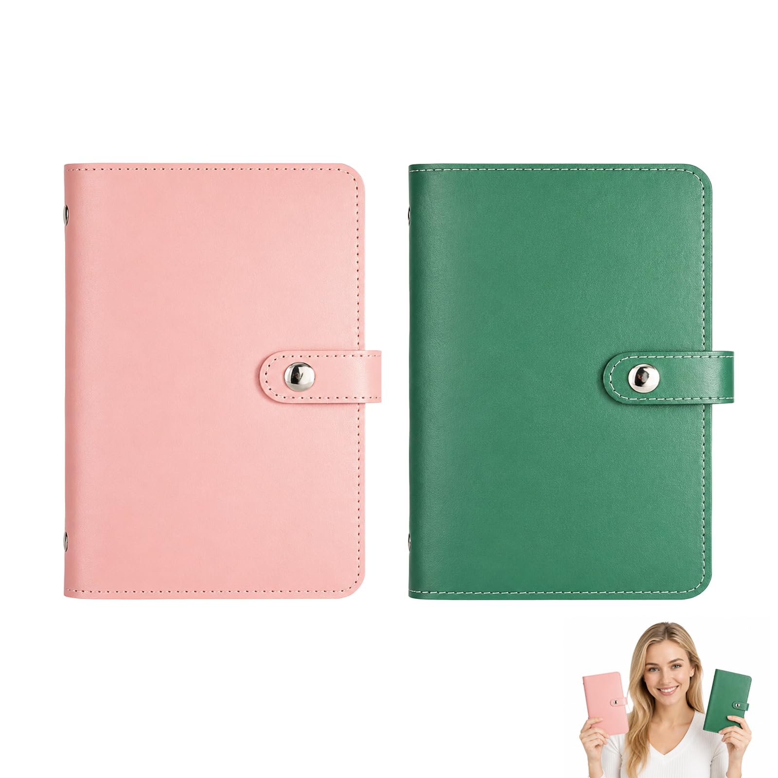 Money Wallets for Saving, Money Saving Wallet, 2 Pcs Savings Challenge Book with 100 Envelopes Budgeting Challenge, Money Wallets for Saving Cash for Couples & Adults (Green+Pink)