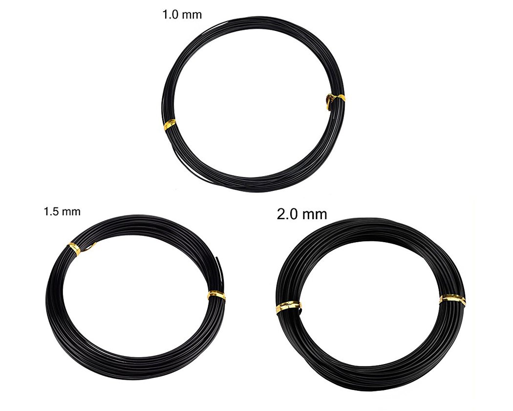 DS. DISTINCTIVE STYLE Bonsai Wire Assorted Sizes Craft Aluminium Wire Bonsai Training Wire Bonsai Tools [10m for Each Size] (1.0/1.5/2.0 mm, Black)