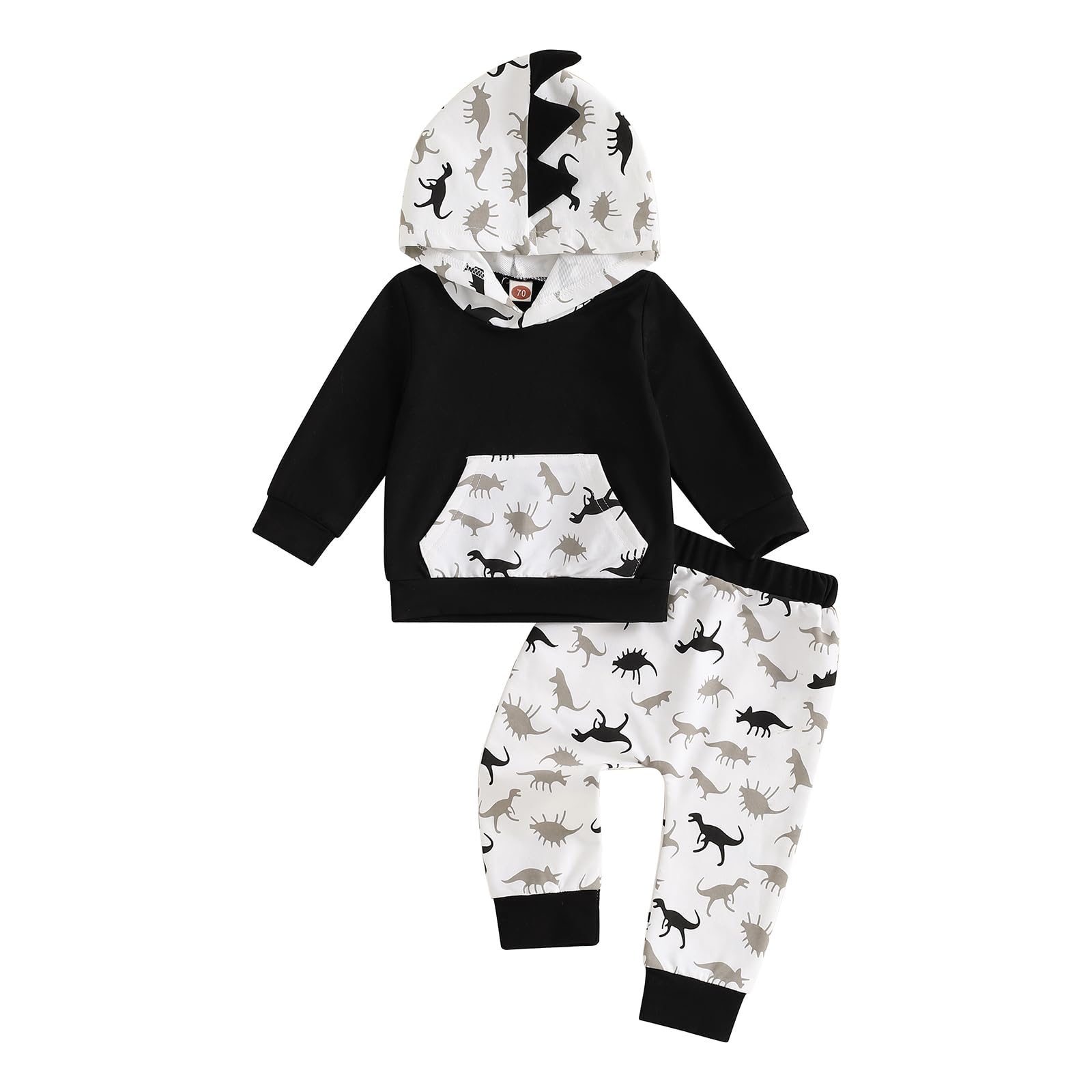 Ursobutegl Toddler Baby Boys Dinosaur Outfits Animal Hoodie Long Sleeve Sweatshirt Tops Jogger Pants Fall Winter Clothes Set (Black, 6-12 Months)