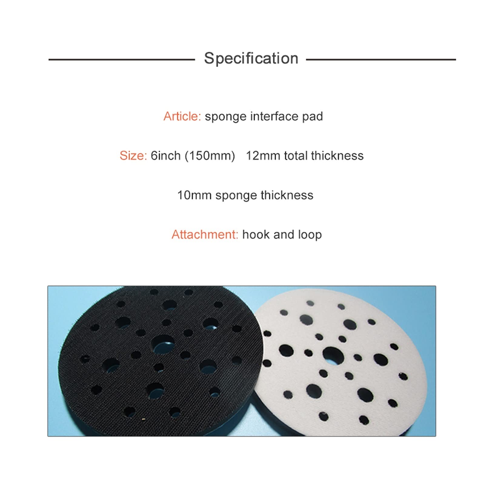 Cepillo de esponja de lija lijado Interfaz suave almohadilla de 6 pulgadas 25 orificio 150 mm gancho y bucle de esponja de esponja de amortiguación de protección de la almohadilla Piezas de la herrami