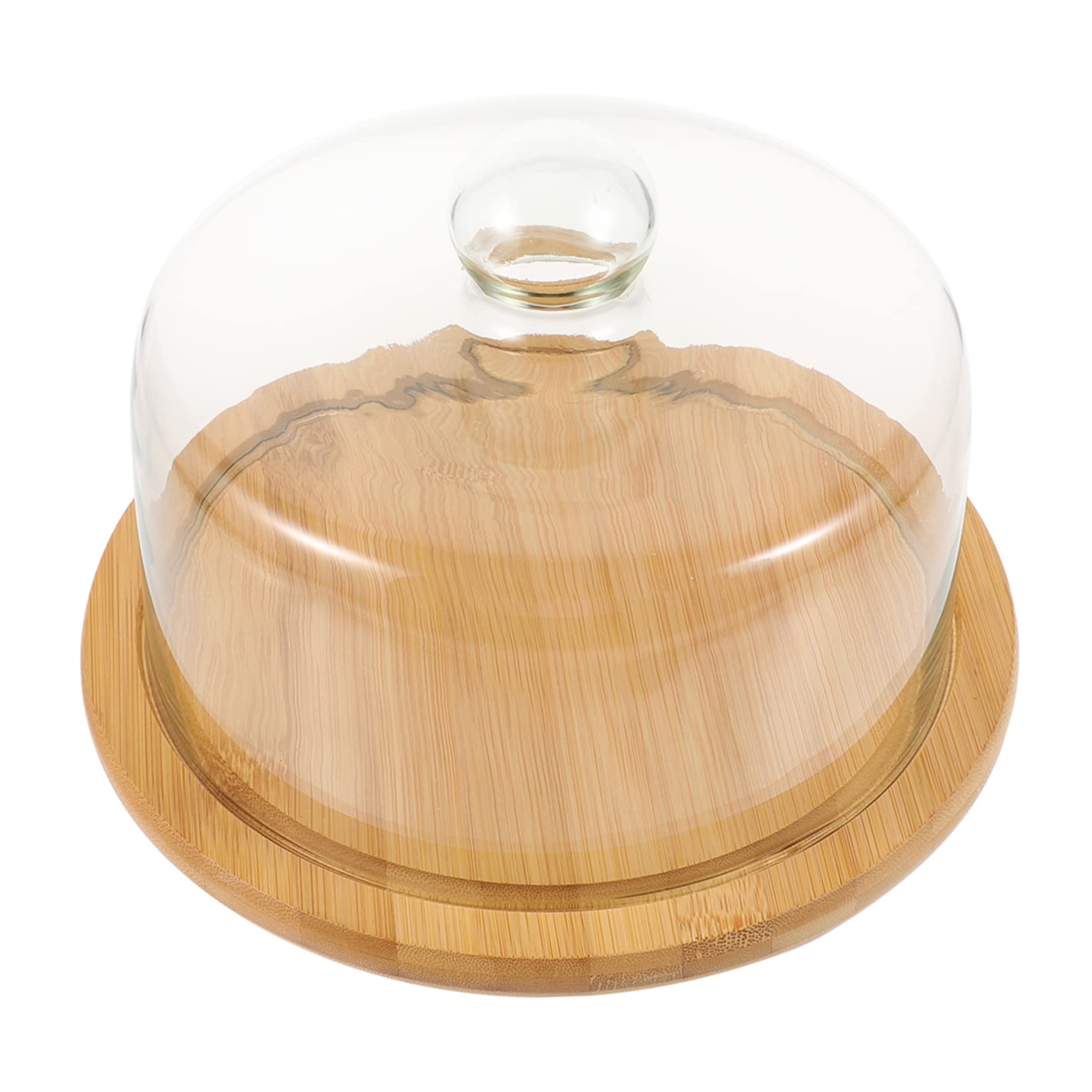 DOITOOL 1set Wooden Cake Display Tray Glass Dome Cover Serving Tray for Desserts Pastries and Afternoon Tea Temperature Resistant for Kitchen and Garden Use