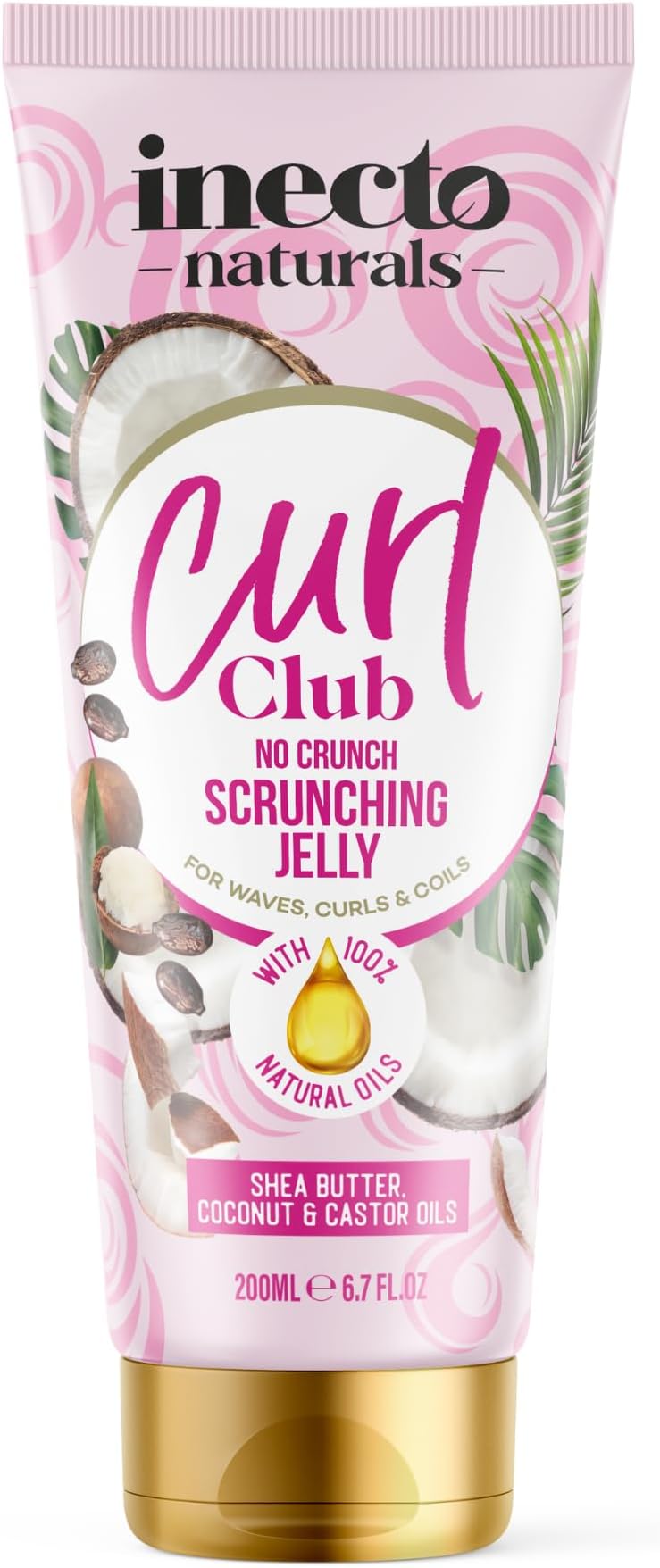 Naturals Curl Club No Crunch Scrunching Jelly 200ml, Vegan & Cruelty Free Frizz Styling Curl Control Hair Gel for Curly or Wavy Hair, 100% Natural
