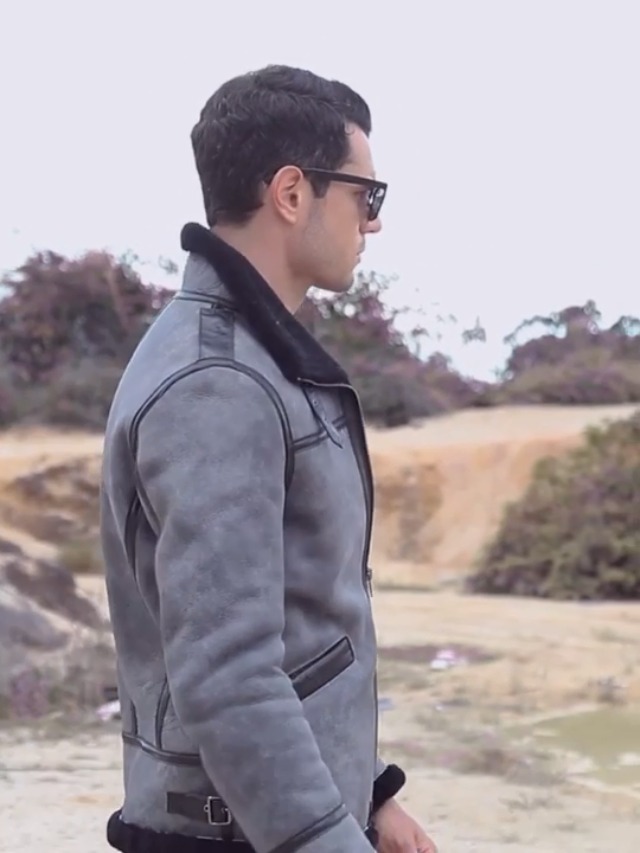 Denny&Dora New Mens B1 Shearling Jacket Short Fur Coat Grey