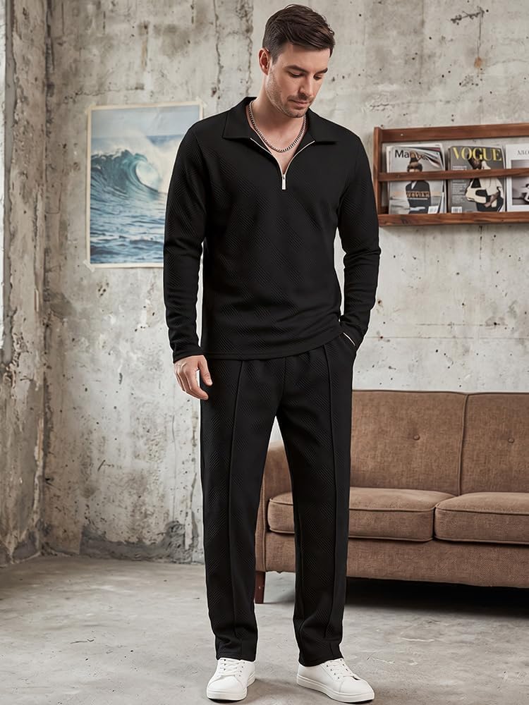 Men’s 2 Piece Sets Tracksuit Outfits Long Sleeve Polo Sweatsuits