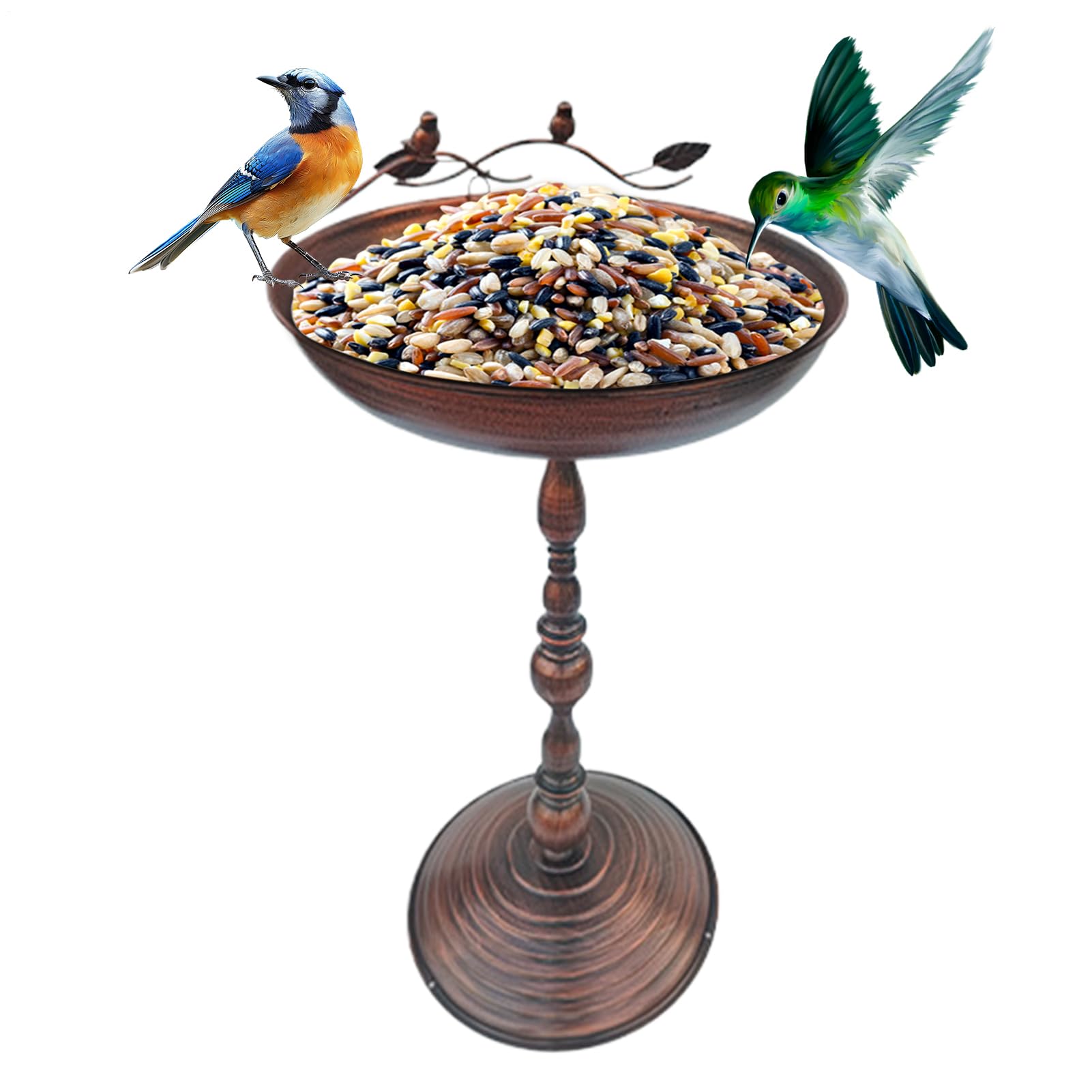 Bagno Per Uccelli Da Esterno Vasca Da Esterno Verticale Con Mangiatoia | Statua Anticata con Vasca per Cibo Animali per Colibrì Pappagalli e Cocorite
