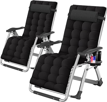 H&ZT 2PK Zero Gravity Chair,Folding Lounge Recliners with Removable Soft Pad,Headrest and Footrest,Sun Tanning Chair for Indoor and Outdoor,Support 440 LBS