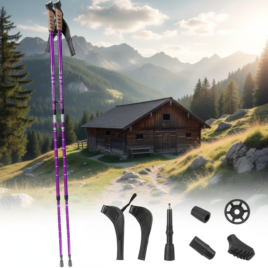 Mucola Nordic Walkingstöcke 2er Set – Höhenverstellbar 65–135 cm | Teleskop Wanderstöcke aus Aluminium Antishock, Wolframstahlspitze & 12 Aufsätzen - Trekking, Wandern, Fitness