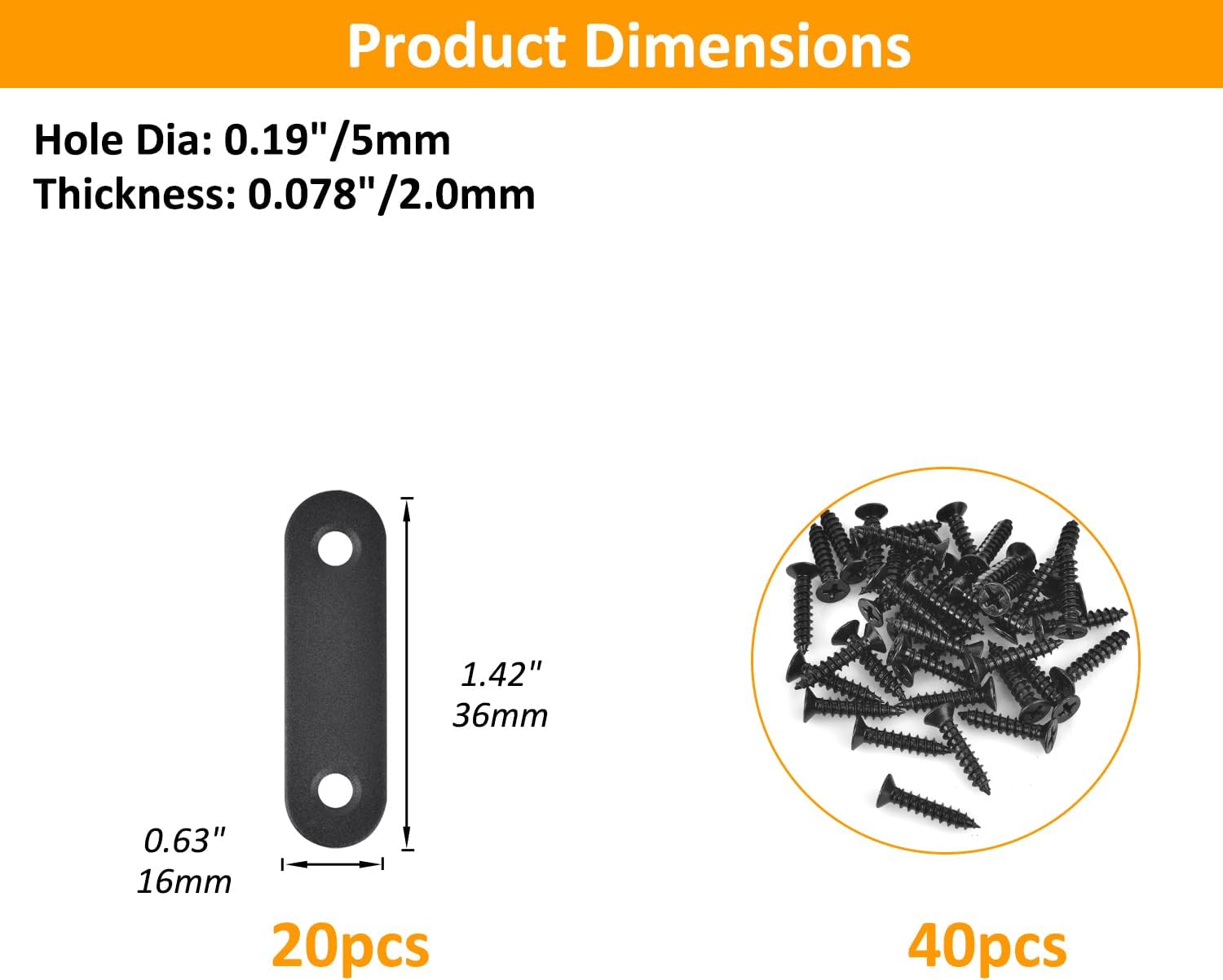 20-Pack Mending Plates for Wood Kit with 40 Self-Tapping Screws - 304 Rustproof Reinforced Flat Brackets for Wood Furniture Repair, Door Frame & Cabinet Reinforcement,Stainless Steel image 2