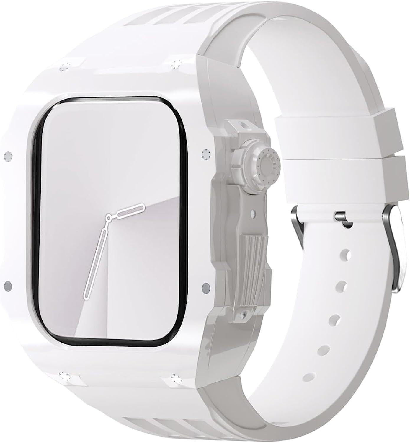 Clear Transparent Watch Case Sport Fluorine Rubber Band，For Apple Watch 8 7 6 5 4 SE 44mm 45mm Ultra 49mm, Hard PC Crystal Cover Replacement Men Women Watch Band Accessories