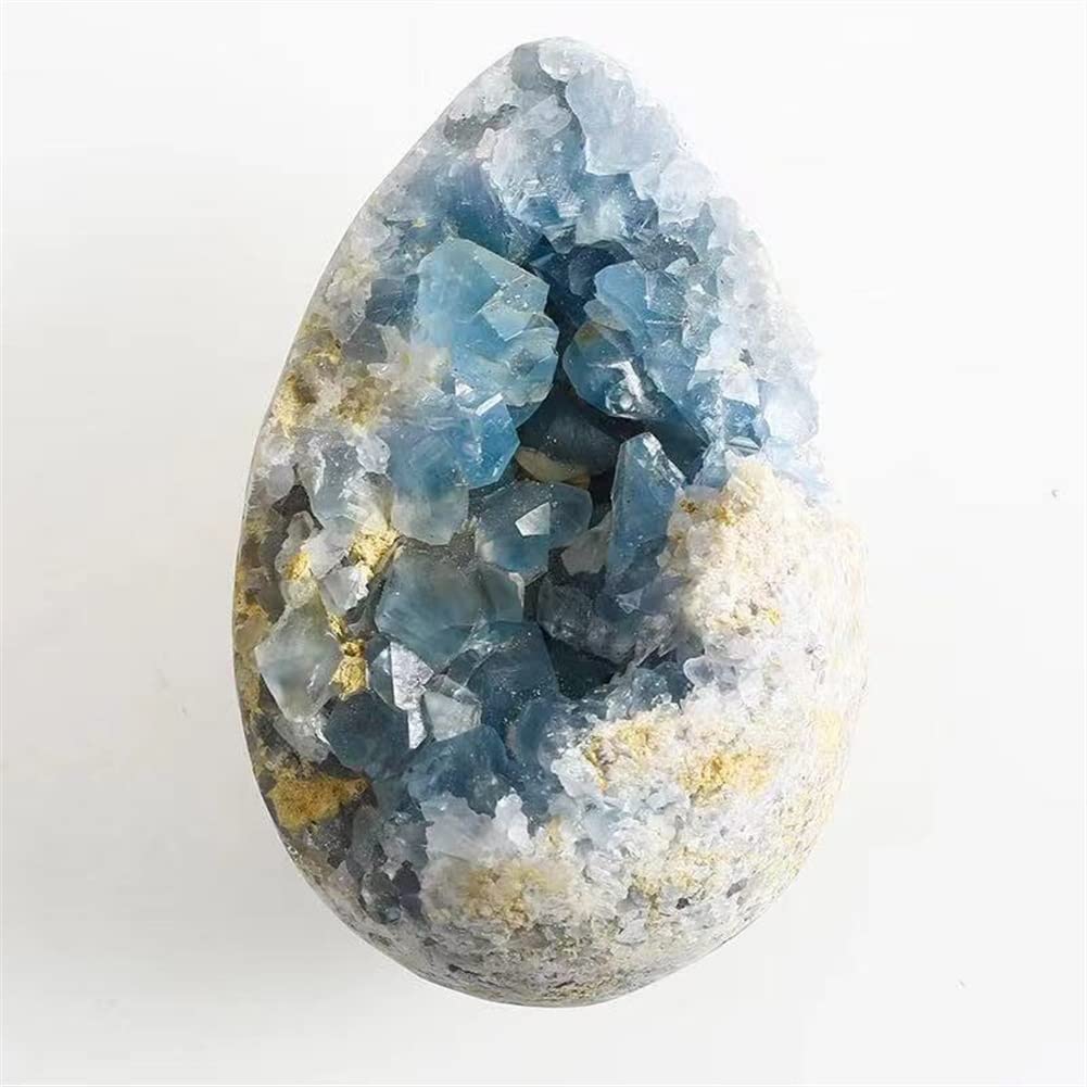 Saturey 1pc Naatural Egg Shape Raw Celestite Geode Reiki Healing Blue Crystal Cluster 450g-2000g Suitable for Home stone (Color : 900g-1100g)
