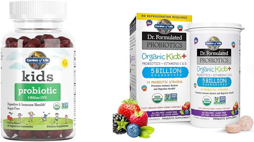 Garden of Life Kids Probiotics Gummies, Chewables - 3 Billion CFU, 5 Billion CFU, Sugar Free, Organic, Immune & Digestive Health