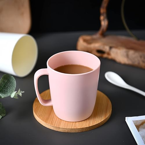 Miniatura 4 de Juego de 5 tazas de café de plástico irrompibles de 10 onzas con asa, 3 colores básicos, aptas para lavavajillas