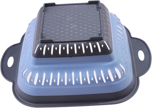 Vista 24 de Sevenfly 1 colador plegable, colador plegable, colador de cocina que ahorra espacio, colador plegable de silicona de grado alimenticio con asa, Azul