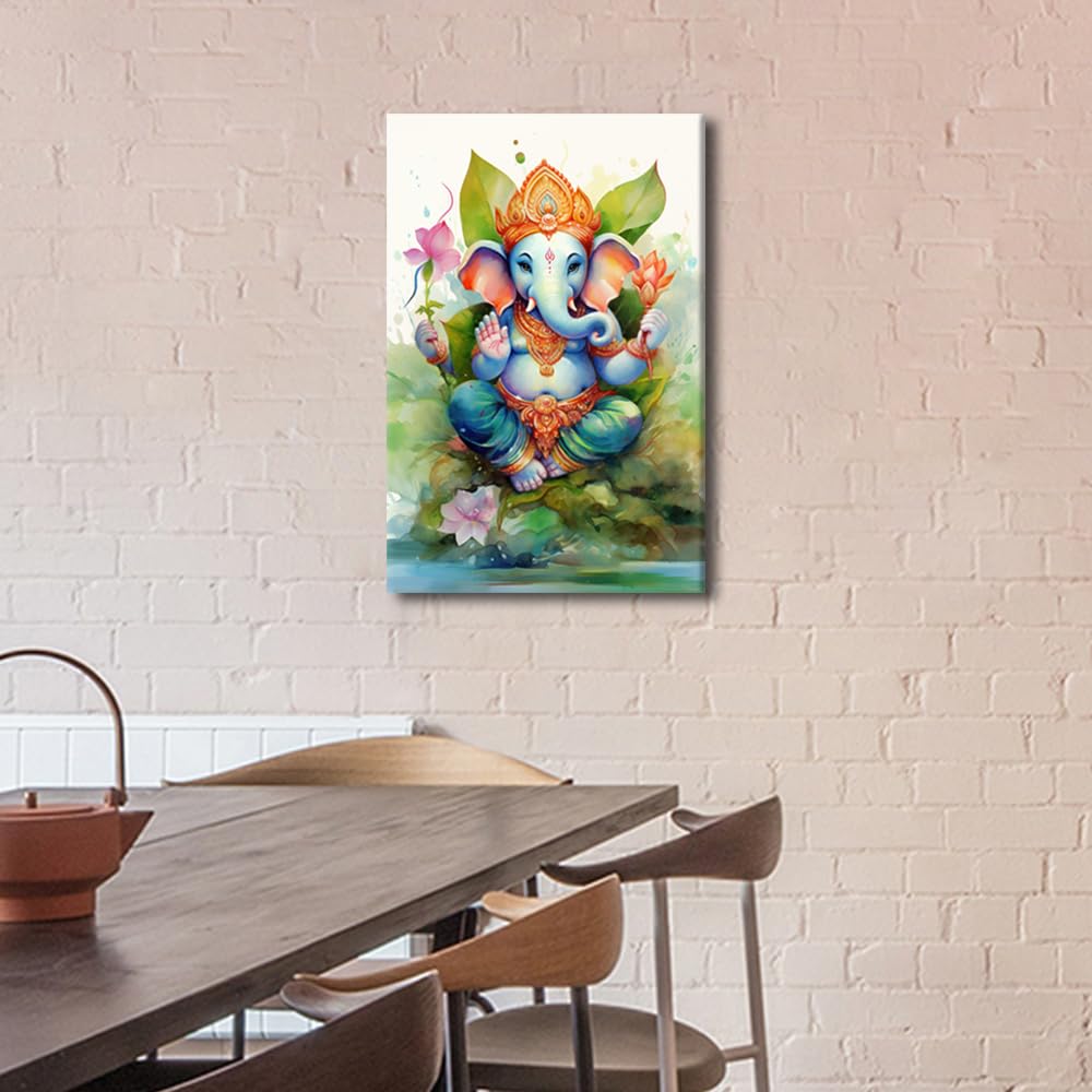 TISHIRON Shree Ganesha Wall Art Painting Ganesh Chaturthi Bedroom Living Room Wall Decor Hindu God Framed Modern Pictures India Religious Canvas Prints Artwork for Wall Decor Office 24x16 in - Image 2