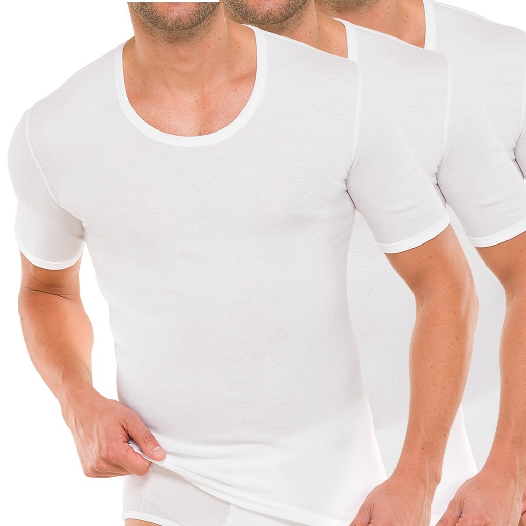 Schiesser Herren Cotton Essentials Feinripp Shirt 1/2 Arm - 205145-3er Pack (8 (XXL), 3 X Weiß)