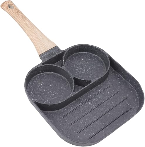 Sartén para huevos, sartén para panqueques, sartén antiadherente de 3 secciones para panqueques, sartén dividida para desayuno