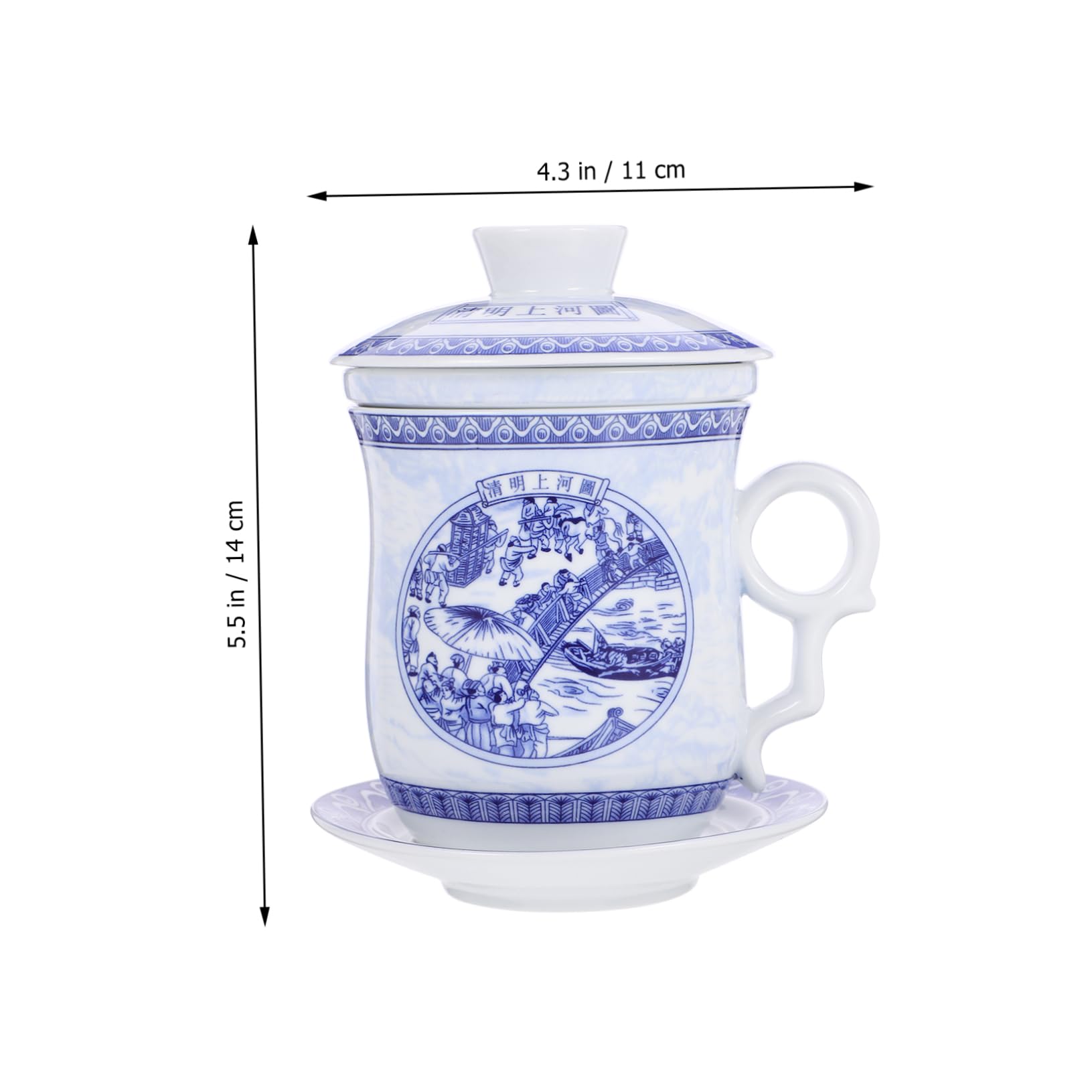 Mobestech Traditionelle Chinesische Teetasse mit Sieb und Deckel Keramikbecher mit Untertasse Chinesisches Teegeschirr mit Klassischem Muster Staubgeschützt für Haushaltsgebrauch und
