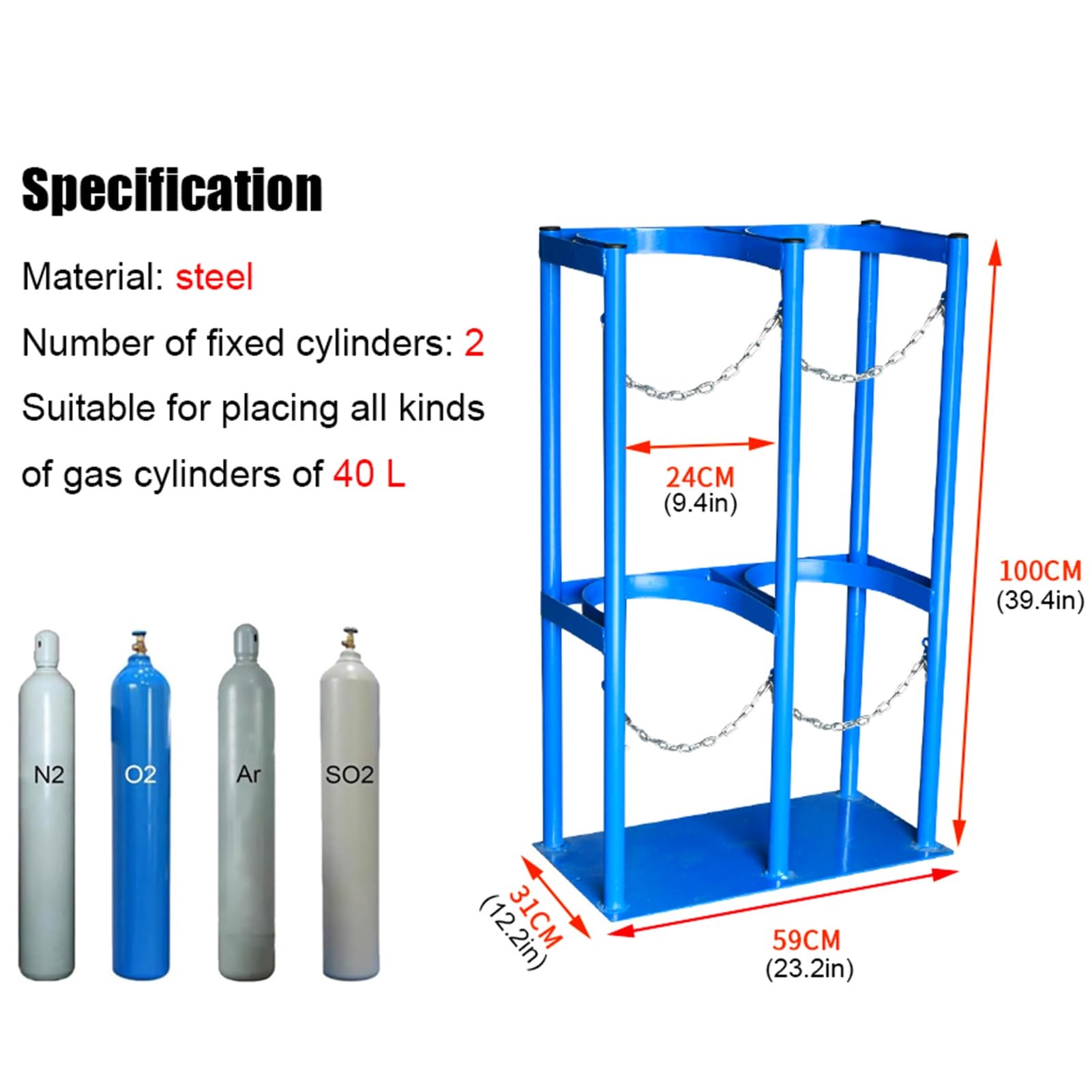 Estante para Cilindros de oxígeno de 40 litros: Estante de Almacenamiento metálico de Alta Resistencia, Apto para Cilindros de dióxido de Carbono y nitrógeno, con diseño antivuelco independi