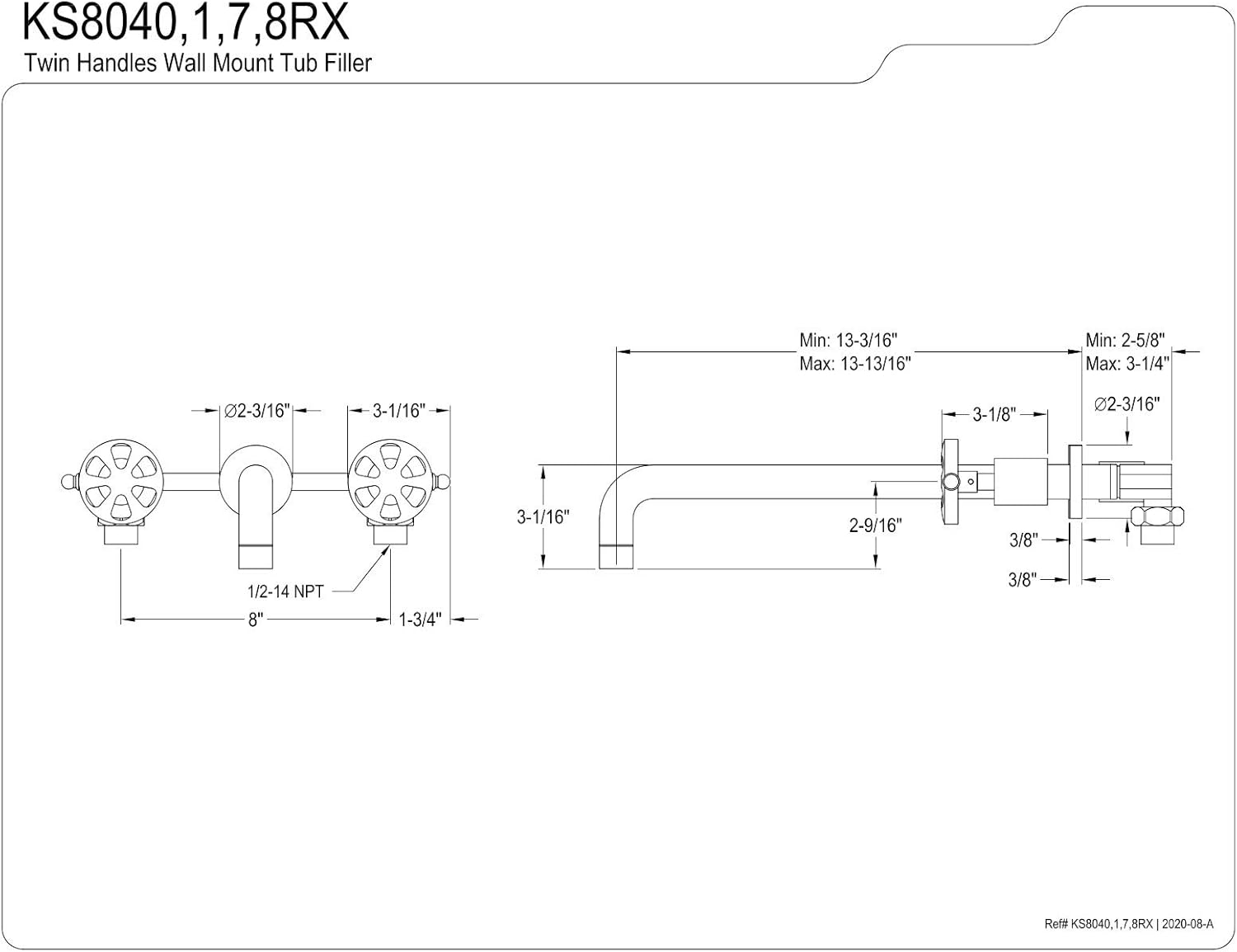 Kingston Brass KS8047RX Belknap Wall Mount Tub Faucet, Brushed Brass
