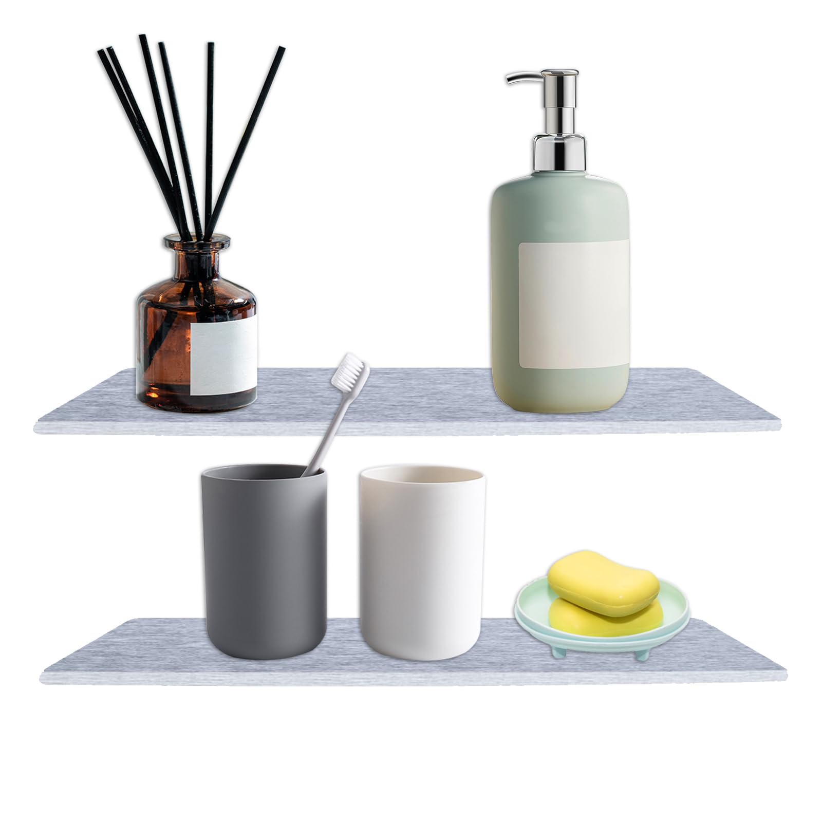 Wasserabsorbierendes Steintablett, 2 Stück rutschfeste Wasserabsorbierende Untersetzer, Sofort Schnell Kieselgur Untersetze für Schwämme, Bürsten, Seife, 22 x 8 x 0.9 cm, Grau