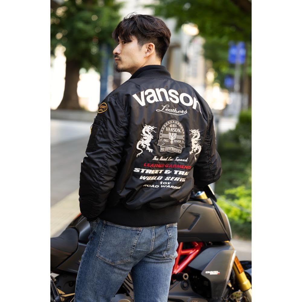 美品vanson cottons MA-1フライトジャケット ブラック バイカー Amazon | [バンソン] MA-1ジャケット ブラック/アイボリー Lサイズ