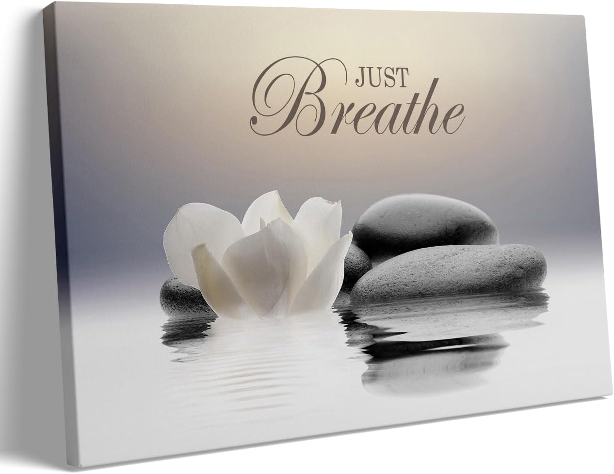 Zen Stone Canvas Wall Art Neutral Stacked Stones in Water with Wild Grass Painting Minimalist Zen StoneTranquil Spa Yoga Meditation Poster Print for Bathroom Bedroom Wall Decor Ready to Hang 16x24in