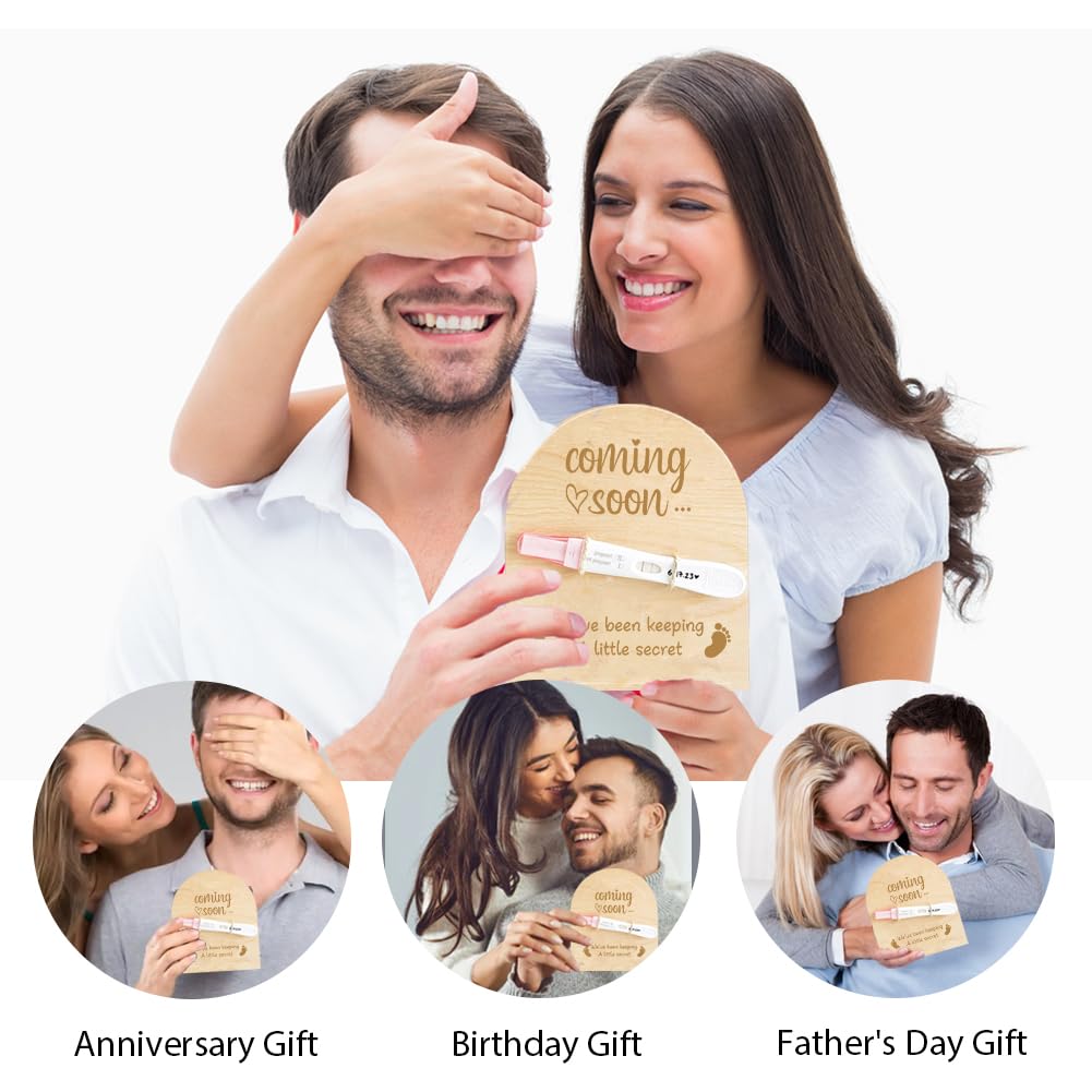 FREEBLOSS Wooden Pregnancy Announcement Sign Pregnancy Announcement for Dad Baby Reveal Ideas for Husband Hi Daddy Pregnancy Test Keepsake Wooden Sign for New Dad Baby Coming Soon - Image 7