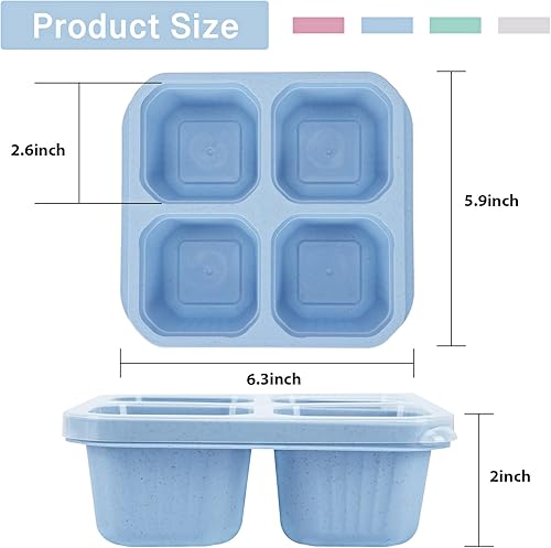 Miniatura 2 de Moretoes Paquete de 4 recipientes para aperitivos, cajas Bento de 4 compartimentos con tapas transparentes, recipientes de comida de paja de trigo