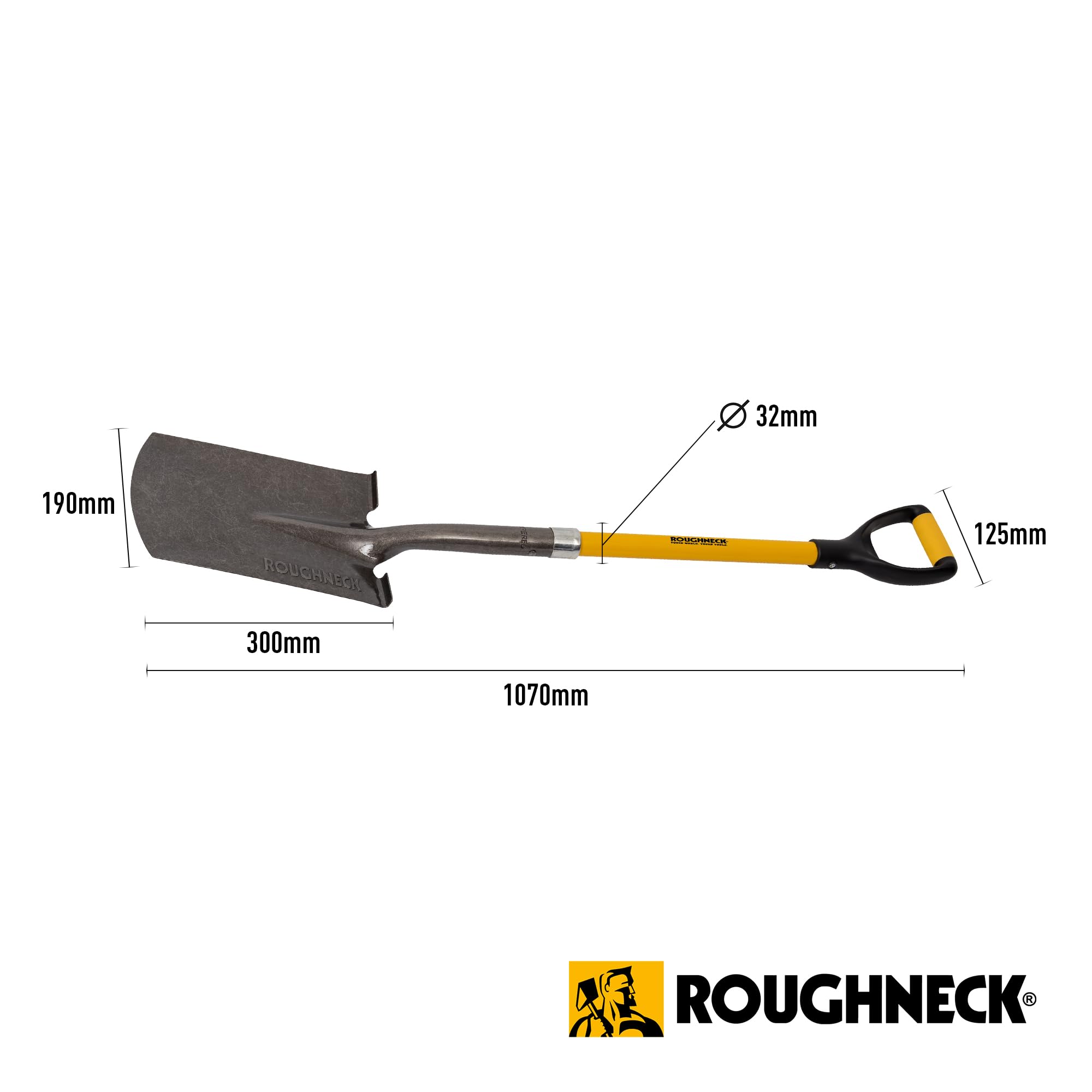 Vanga da scavo Roughneck 1070 mm (42") – Lama in acciaio al carbonio, attacco rinforzato, manico in fibra di vetro, battistrada antiscivolo per giardinaggio e paesaggistica