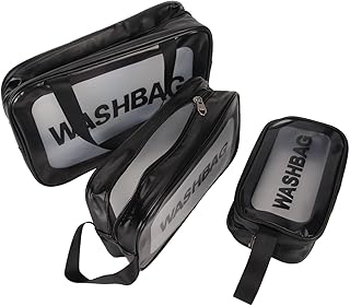 حقيبة سفر من الجلد مقاوم للماء، لتنظيم لوازم التجميل والنظافة، سهلة التنظيف والحمل تناسب الرحلات والسفر، طقم من 3 قطع، بني