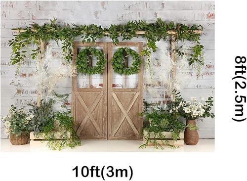 Miniatura 7 de Kate Fondo de fotografía de pared de ladrillo pintado blanco para puerta de madera, 7 x 5 pies, hierba verde primavera y flores, fondos de fotos,