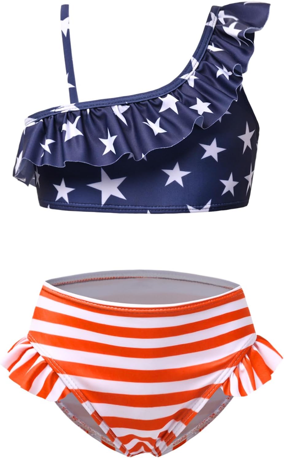 QPANCY Girls One Shoulder Swimsuits Kids Two Piece Bathing Suits Ruffle Beach Swimwear