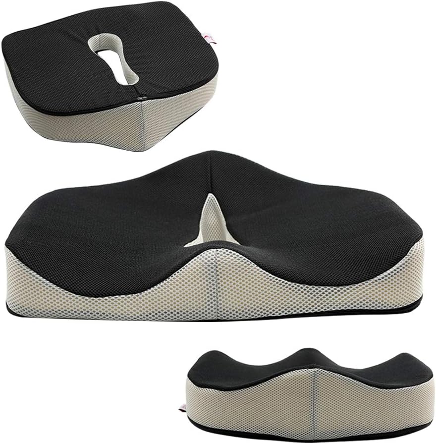 Poraty Coccyx Orthopedic Memory Foam Seat Cushion - Helps With Sciatica Back Pain - Perfect for Your Office Chair, Wheelchair, Airplane or Car Seat,Gives Relief From Tailbone Pain